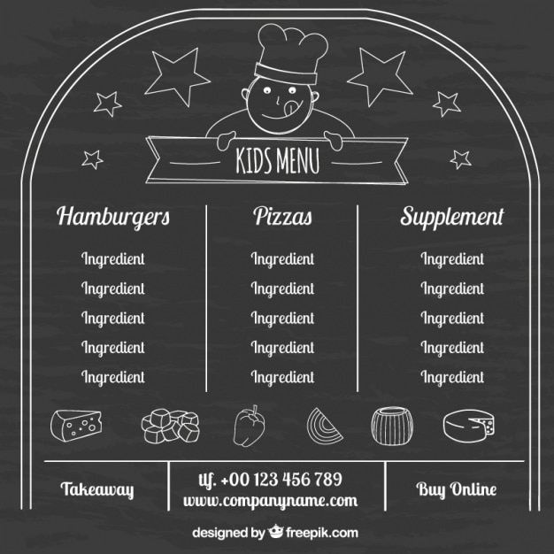 Tablica z cenami i ikonkami jedzenia